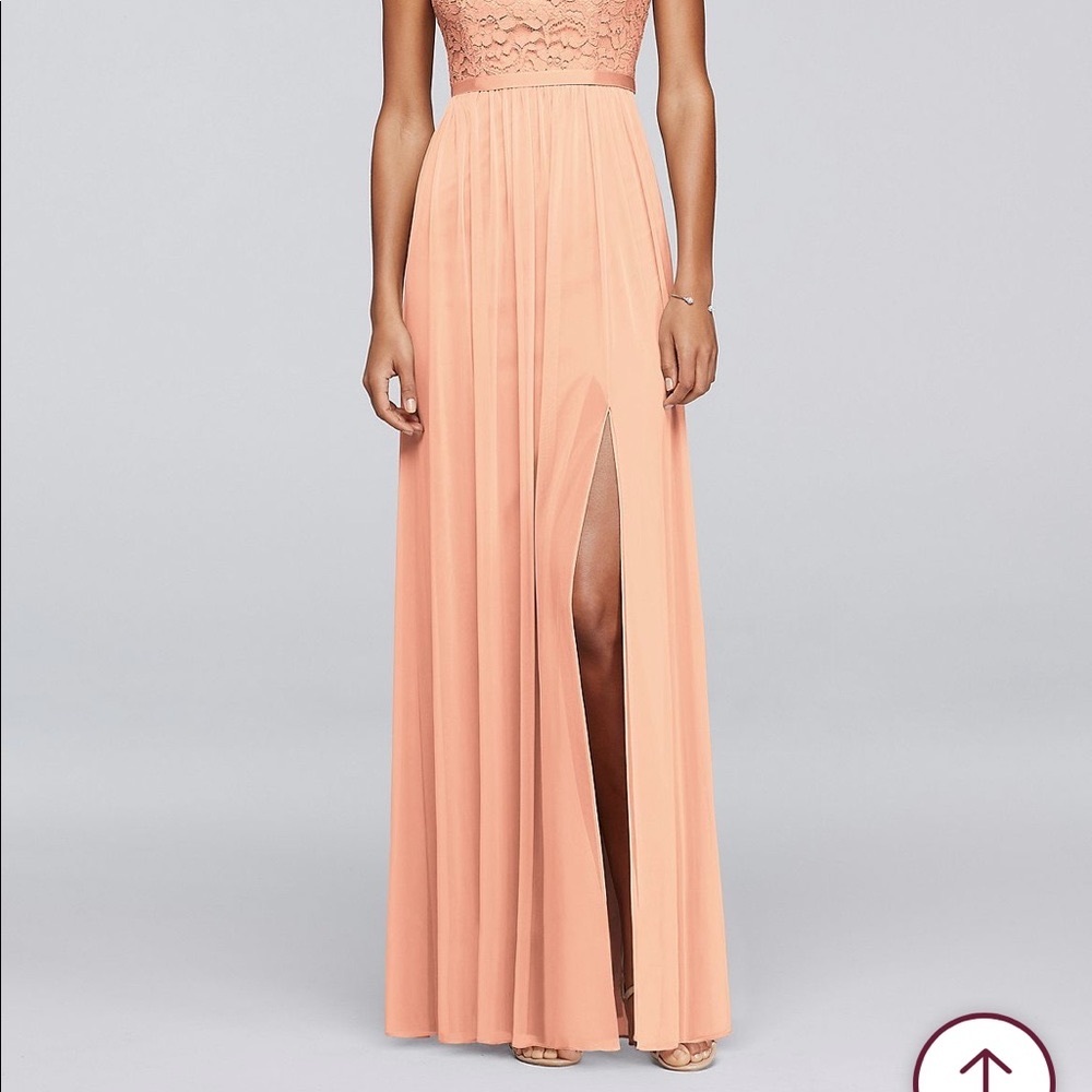 David’s Bridal Lace Bridesmaid Dress with Long Mesh Skirt